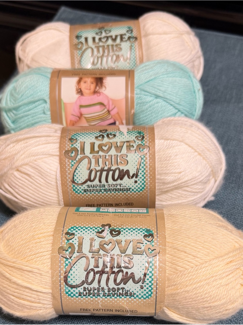 Hobby Lobby Aqua , White & Cream Cotton Yarn 4 Skein I love this Cotton